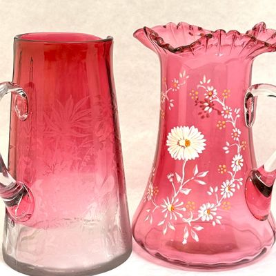 Sale Photo Thumbnail #444: Two Cranberry Water Pitchers