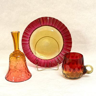 Sale Photo Thumbnail #470: Three Amberina Glass Items