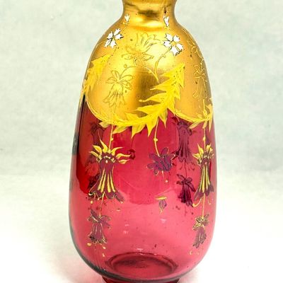 Sale Photo Thumbnail #455: Moser Cranberry Enameled Vase