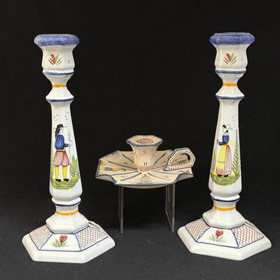 Sale Photo Thumbnail #157: HB HenRiot Quimper Candlesticks