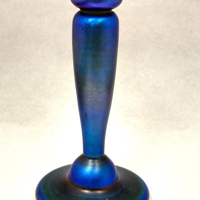 Sale Photo Thumbnail #405: Quezal Iridescent Blue Candlestick