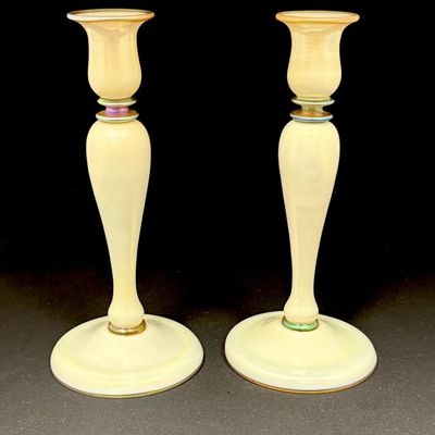 Sale Photo Thumbnail #369: Rare Steuben Candlesticks