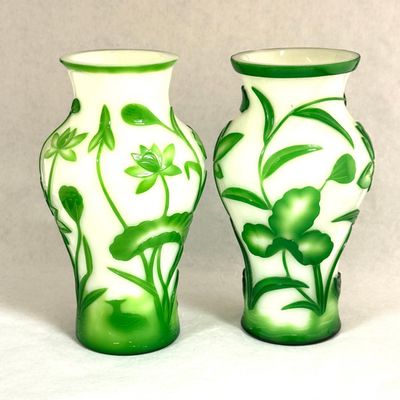 Sale Photo Thumbnail #227: Pair Pekin Cameo Glass Vases