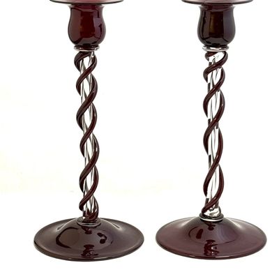 Sale Photo Thumbnail #358: Pair of Steuben Red Candlesticks