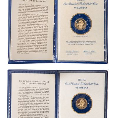 Sale Photo Thumbnail #390: 1975 Barbados $100 and 1977 $100 Belize Gold Coins