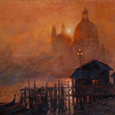 Alan Wolton (English / American, b.1934) 'Misty Evening - Venice' Oil on Canvas