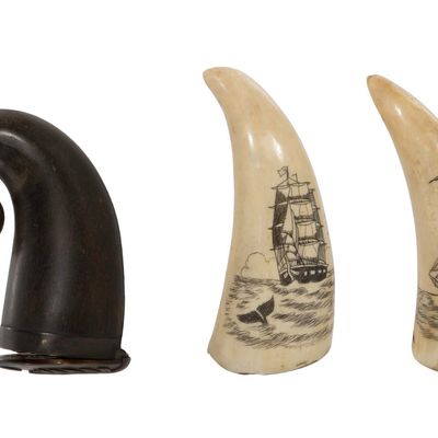 Sale Photo Thumbnail #191: Scottish Horn Snuff Mull and Scrimshaw Carvings