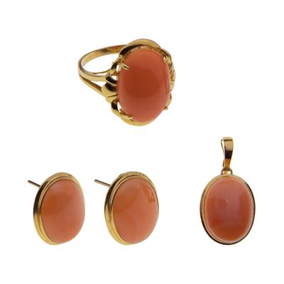 Sale Photo Thumbnail #346: 14k Yellow Gold and Coral Jewelry Suite