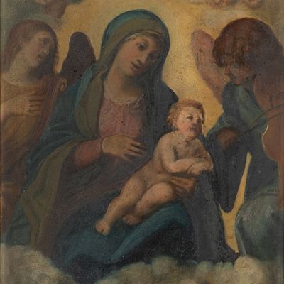 After Antonio Allegri da Correggio (Italian, 1489-1534) 'Madonna and Child in Glory' Oil on Panel