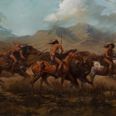 William Maughan (American, b.1946) 'The Robe Hunters' Oil on Canvas