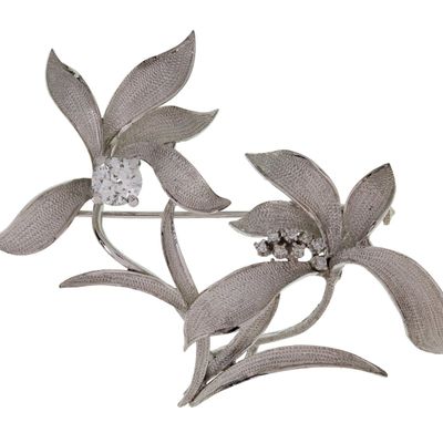 Sale Photo Thumbnail #336: 14k White Gold and Diamond Floral Brooch