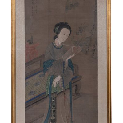 Sale Photo Thumbnail #133: Chinese Gouache on Silk Scroll