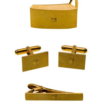 Sale Photo Thumbnail #343: Gold Cufflinks, Belt Buckle and Tie Clip Set