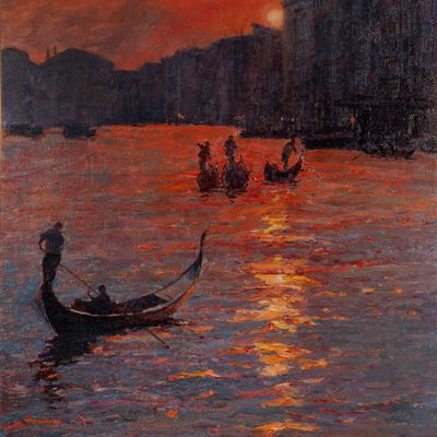 Alan Wolton (English / American, b.1934) 'Fire of Sunset - Venice' Oil on Canvas