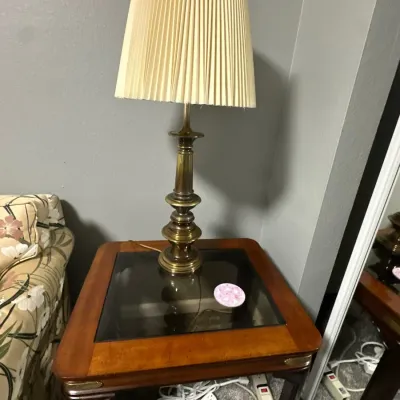 wood side table with glass top