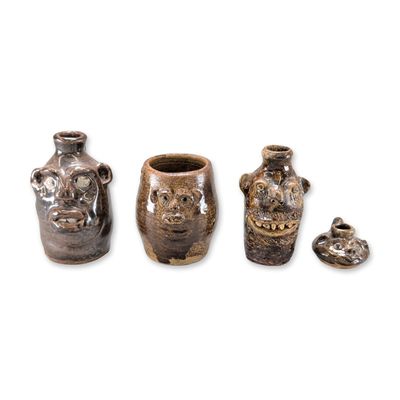 4pc Marie Rogers Folk Pottery Georgia Face Jugs and Mug