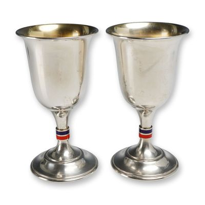 2pc Gucci Sterling Silver and Enamel Web Stripe Goblets