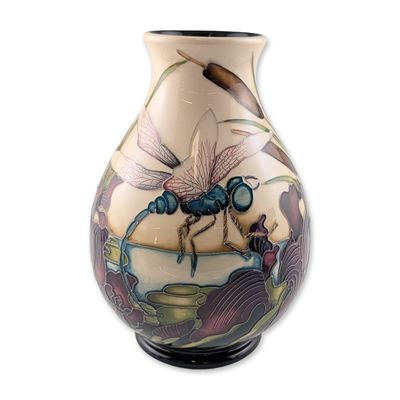 Moorcroft Wetlands Emerald Dragonfly Vase, Limited Edition