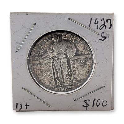 1927-S US Standing Liberty Silver Quarter Coin VG RARE