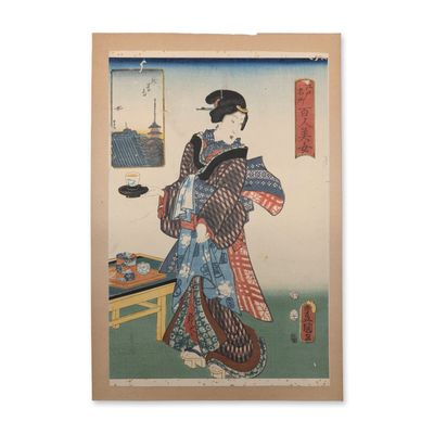 Utagawa Kunisada (Toyokuni III) (Japanese, 1786-1865) Woodcut on Paper from One Hundred Beauties of