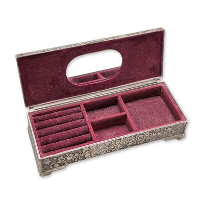 Ornate Repousse Silver Toned Jewelry Box