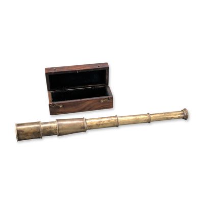 Stanley London Brass Maritime Four-Draw Telescope with Wooden Case