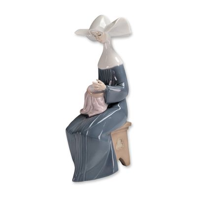 Lladro Glazed Porcelain Figurine, Time to Sew - Blue 1005501