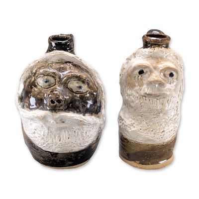 2pc Marie Rogers Georgia Folk Pottery Face Jugs