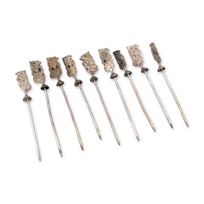10pc Indonesian Wayang Puppet Silvered Cocktail Picks