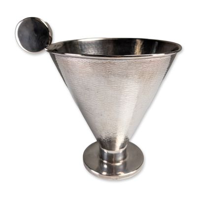 Modernist Solid Silver Martele and Sleek Disk-Handle Bowl