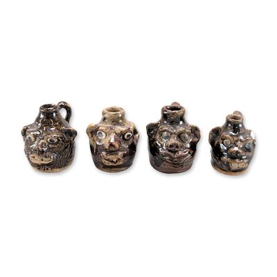4pc Marie Rogers Folk Pottery Miniature Face Jugs