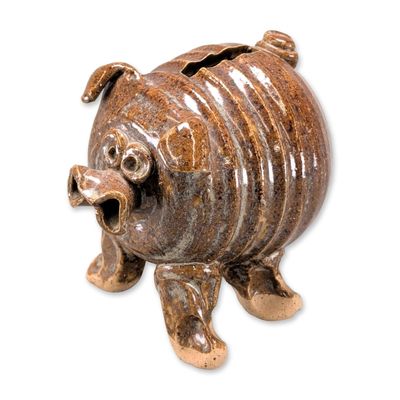American Folk Art Stoneware Pig Bank