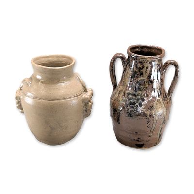 2pc Marie Rogers Georgia Folk Pottery Stoneware Jars