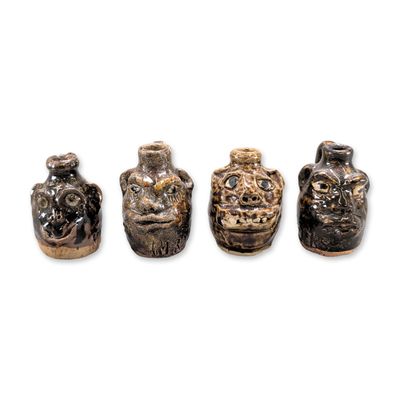 4pc Marie Rogers Pottery Georgia Folk Face Jugs