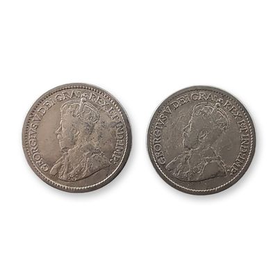 2pc 1912 Canada Silver 5 Cent George V with DEI GRATIA Coins