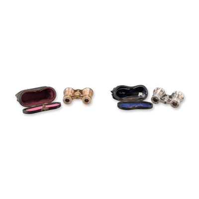 4pc French Antique Mother of Pearl Inlaid Opera Glasses with Cases