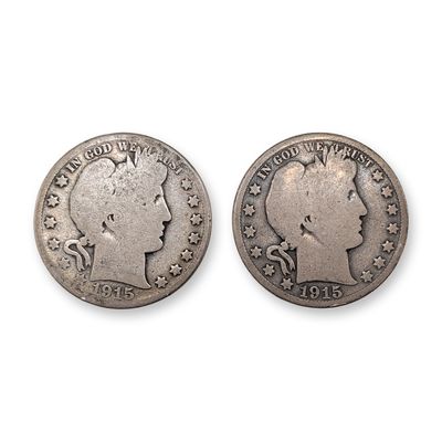 2pc US 1915-S Barber Silver Half Dollar Coins