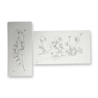 2pc Alfonso Rendon aka Masplata (Panamanian, 1957 - 2025), Pen Sketch on Board, Figuras