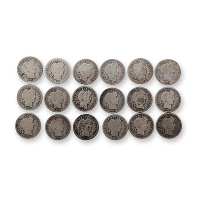 18pc 1913 & 1914 US Barber Silver Dime Coins