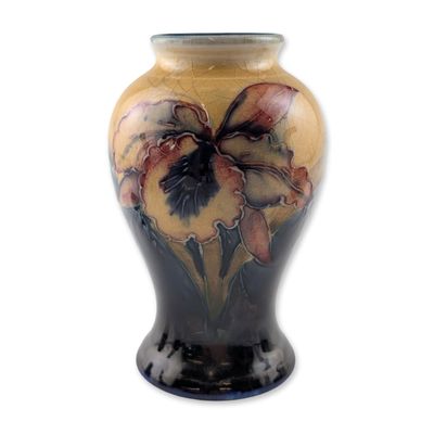 William Moorcroft Orchid on Ochre Pattern Ceramic Vase