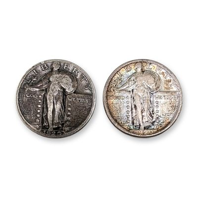 2pc 1920-S, 1929-S US Standing Liberty Silver Quarter Coins
