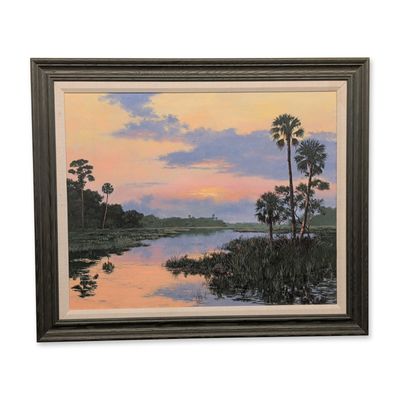Jackie Brice (American, b. 1935), Florida Wetland Landscape at Sunset, Oil on Canvas