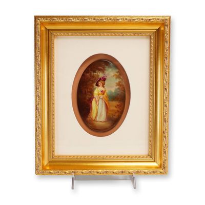 Framed Leslie Johnson Hand-Painted Plaque, Portrait of a Young Lady