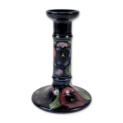 Moorcroft Pansy Pattern Art Pottery Candlestick
