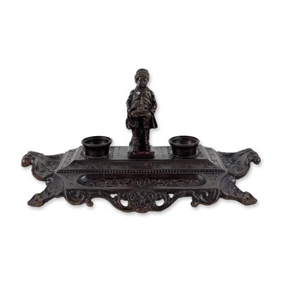 Maitland-Smith Rococo Style Brass Figural Inkstand