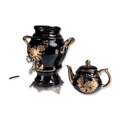 Topkapi Porselen Cobalt and Gold Electric Samovar