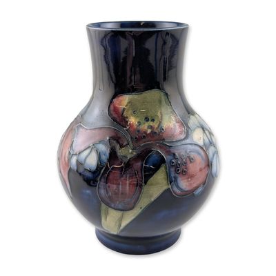 Moorcroft Slipper Orchid Pattern Cobalt Blue Pottery Vase