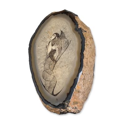 Natural Agate Slice with Wolf & Maiden Artwork