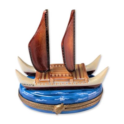 Limoges Peint Main Hokulea Canoe Trinket Box