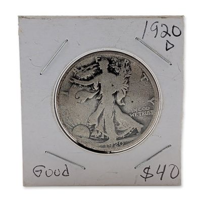 1920-D US Walking Liberty Silver Half Dollar Coin